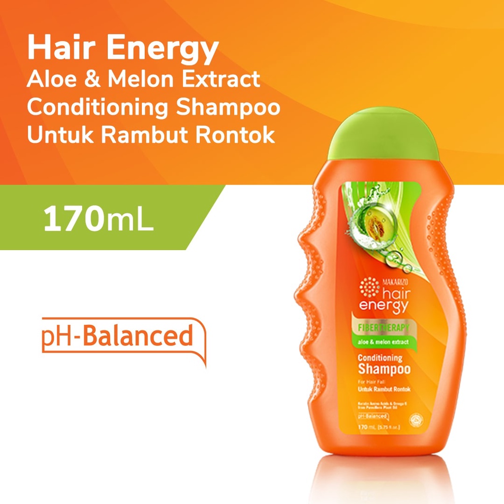 Makarizo Hair Energy Fibertherapy Conditioning Shampoo 170ml Botol - Aloe & Melon (Hijau)