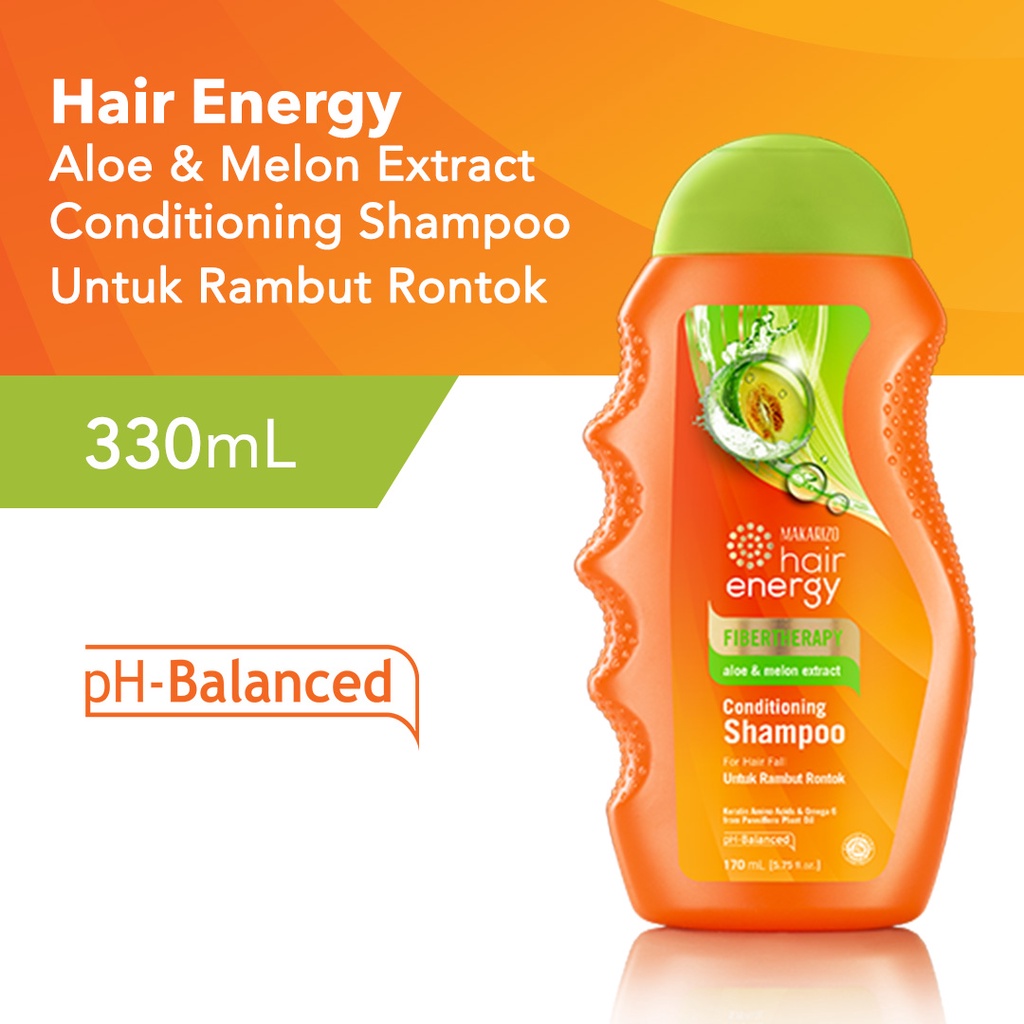 Makarizo Hair Energy Fibertherapy Conditioning Shampoo 330ml Botol - Aloe & Melon (Hijau)