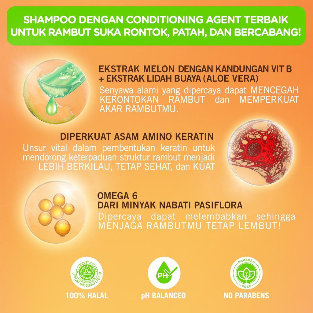 Makarizo Hair Energy Fibertherapy Conditioning Shampoo 330ml Botol - Aloe & Melon (Hijau)