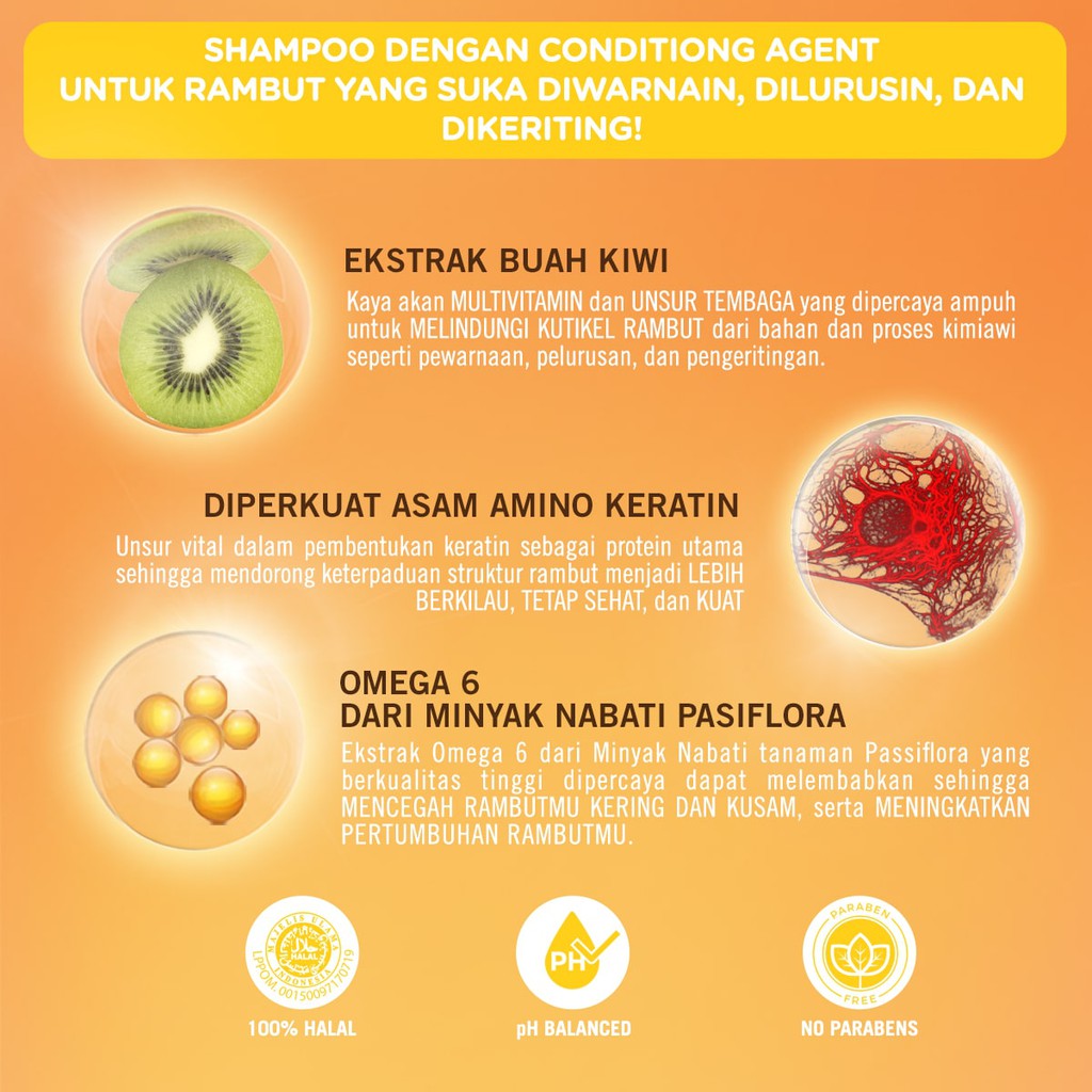 Makarizo Hair Energy Fibertherapy Conditioning Shampoo 330ml Botol - Kiwi (Kuning)