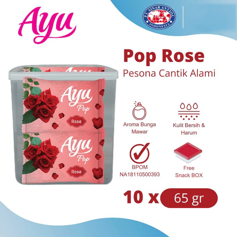 (PAKET ISI 10) Sabun Mandi Ayu Pop (Bar Soap) 65gr - Rose (FREE Toples Snack)