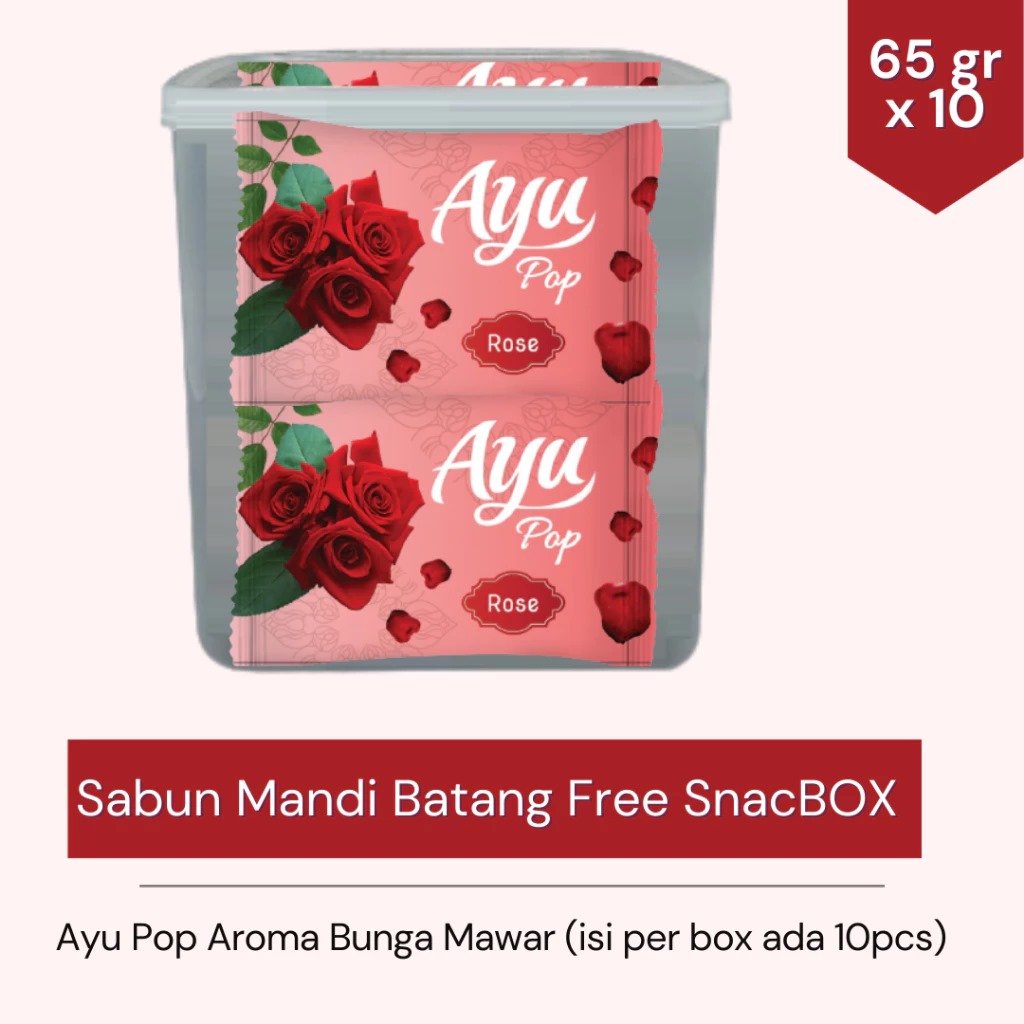 (PAKET ISI 10) Sabun Mandi Ayu Pop (Bar Soap) 65gr - Rose (FREE Toples Snack)