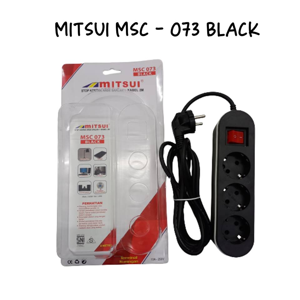 Mitsui MSC073 Black - Stop Kontak Arde Saklar 3 Lubang + Kabel 2M