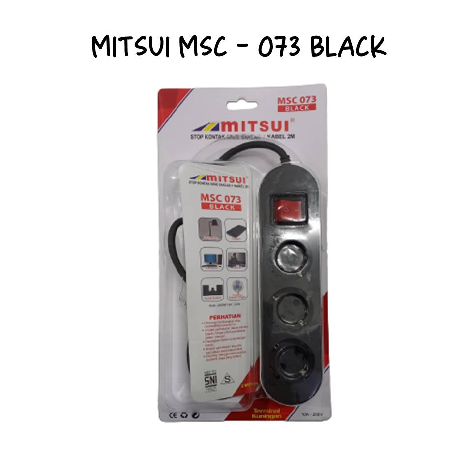 Mitsui MSC073 Black - Stop Kontak Arde Saklar 3 Lubang + Kabel 2M