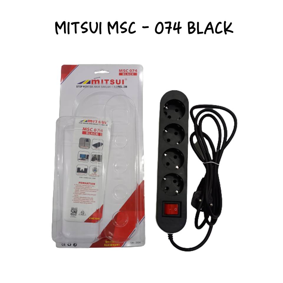 Mitsui MSC074 Black - Stop Kontak Arde Saklar 4 Lubang + Kabel 2M