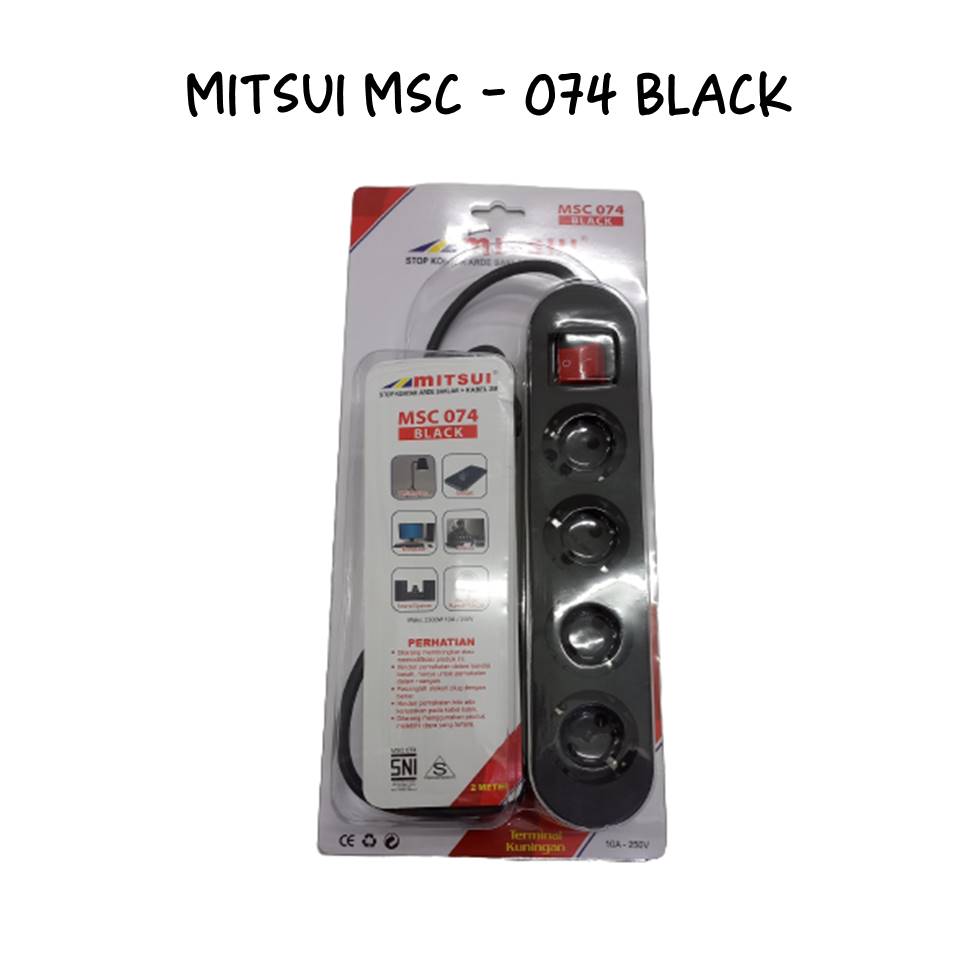 Mitsui MSC074 Black - Stop Kontak Arde Saklar 4 Lubang + Kabel 2M