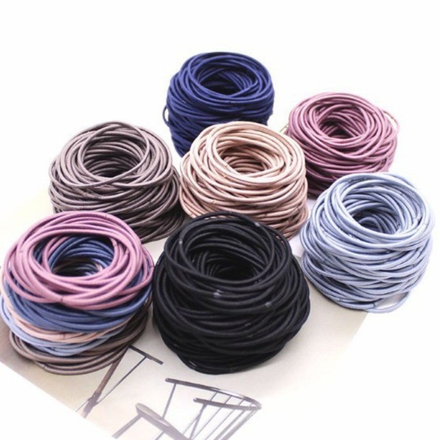 (Isi 100) Kuncir Karet Ikat Rambut Korean Style + Pouch (Isi 100) Kuncir Karet Ikat Rambut Korean Style + Pouch