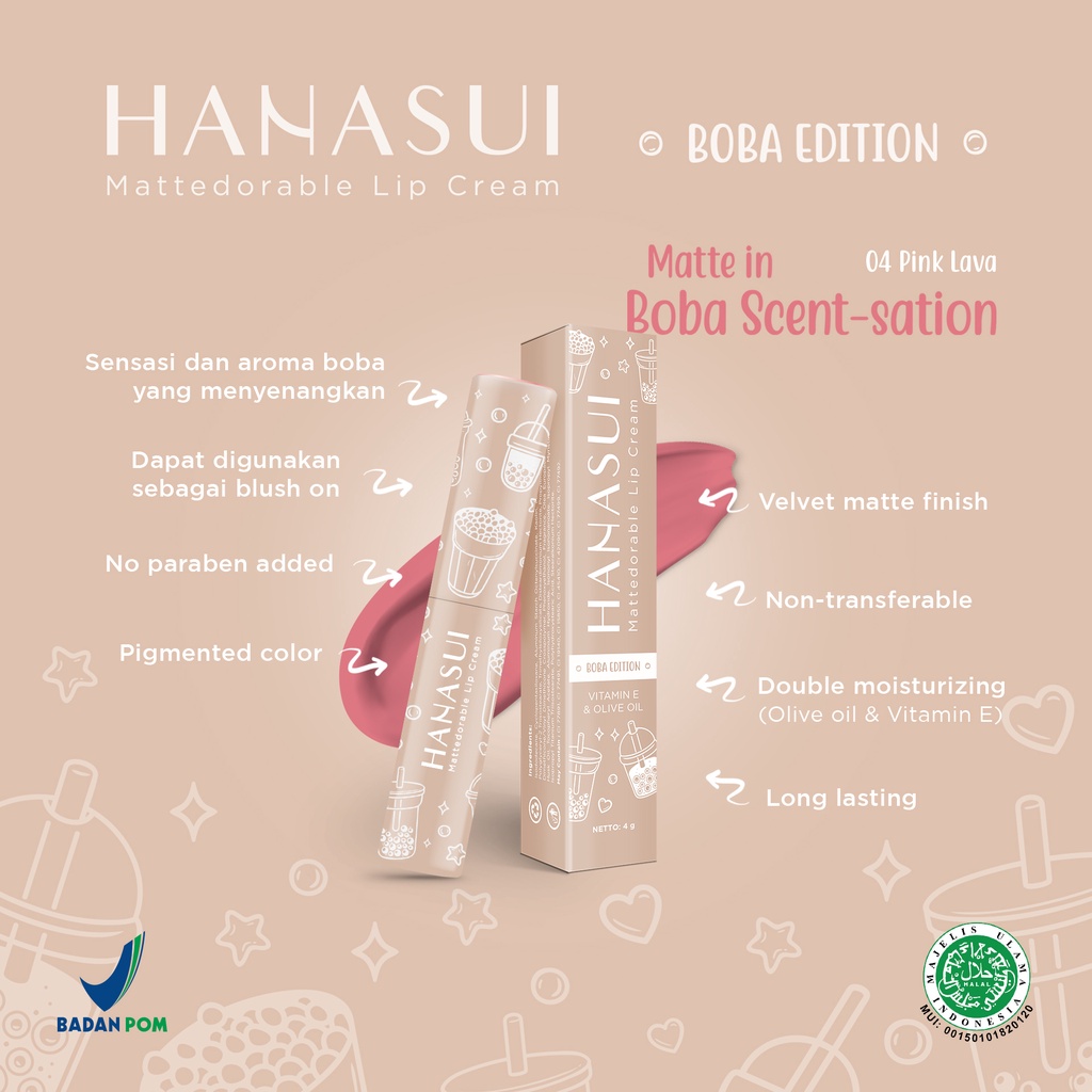 HANASUI Mattedorable Lip Cream BOBA Edition - 04 PINK LAVA
