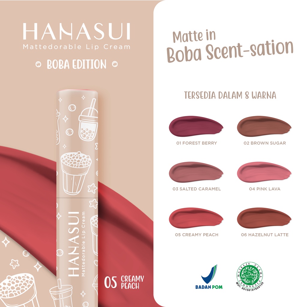 HANASUI Mattedorable Lip Cream BOBA Edition - 05 CREAMY PEACH