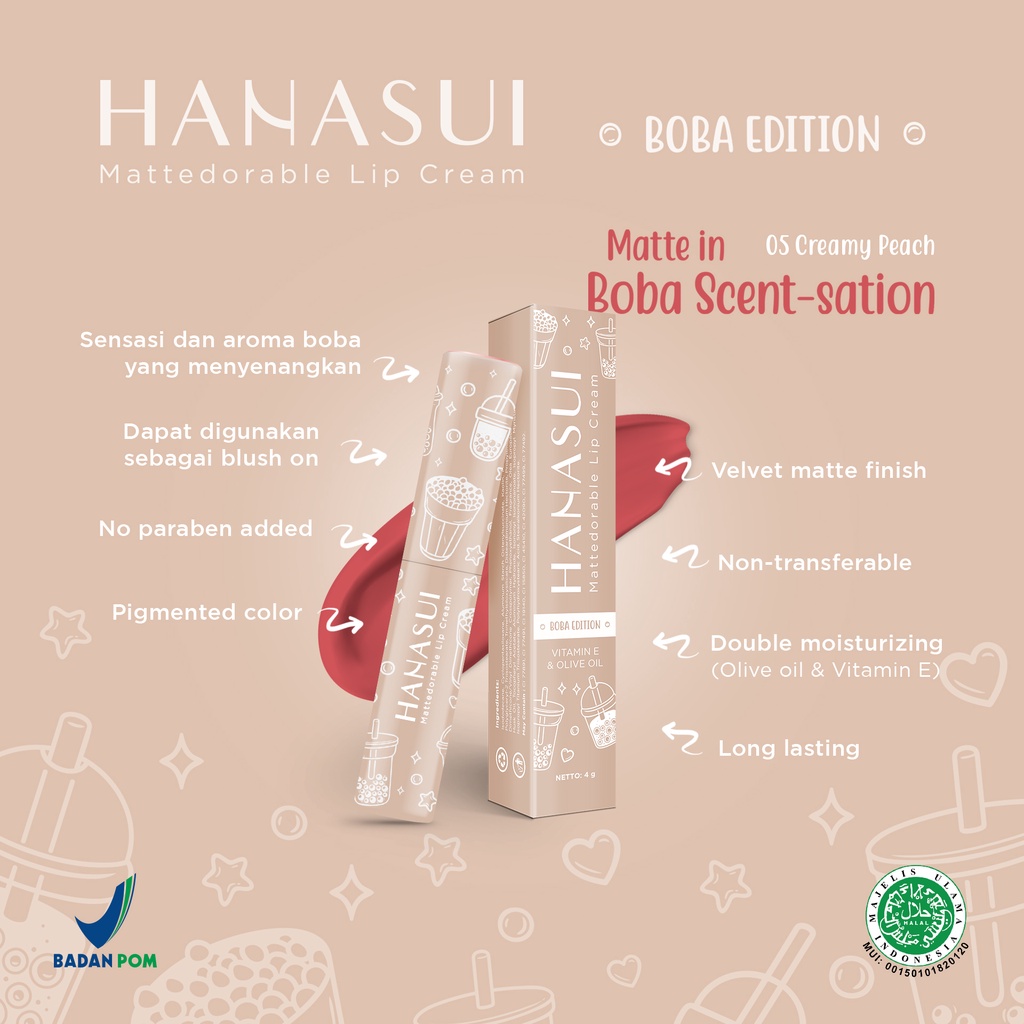 HANASUI Mattedorable Lip Cream BOBA Edition - 05 CREAMY PEACH