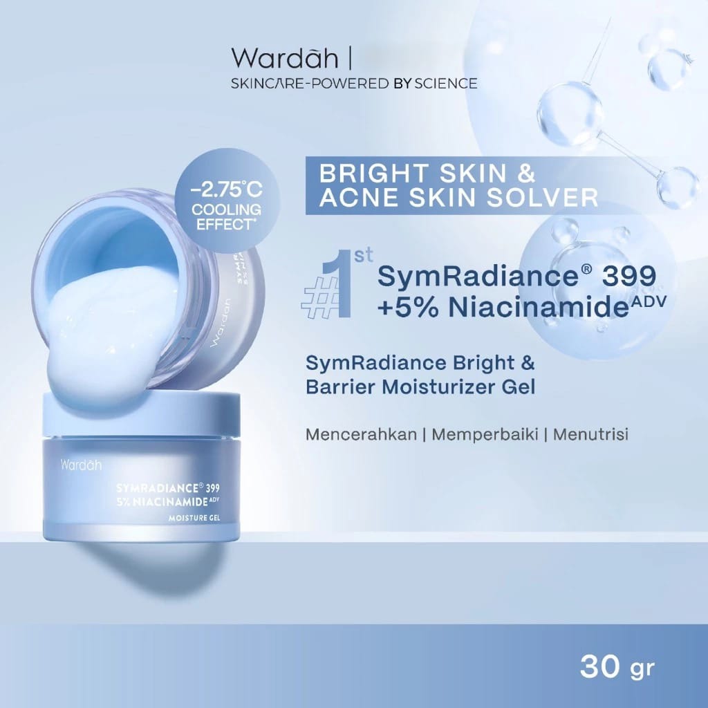 Wardah Gel Moisturizer 30gr - Symradiance 399 Bright & Barrier + 5% Niacinamide (Biru) Wardah Gel Moisturizer 30gr - Symradiance 399 Bright & Barrier + 5% Niacinamide (Biru)