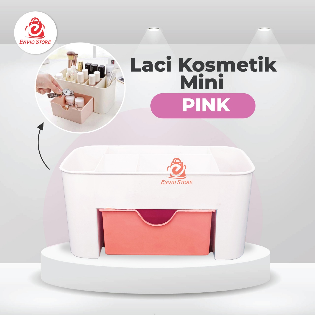 TRI J - Laci Kosmetik Mini - PINK (Rak Kosmetik Plastik)