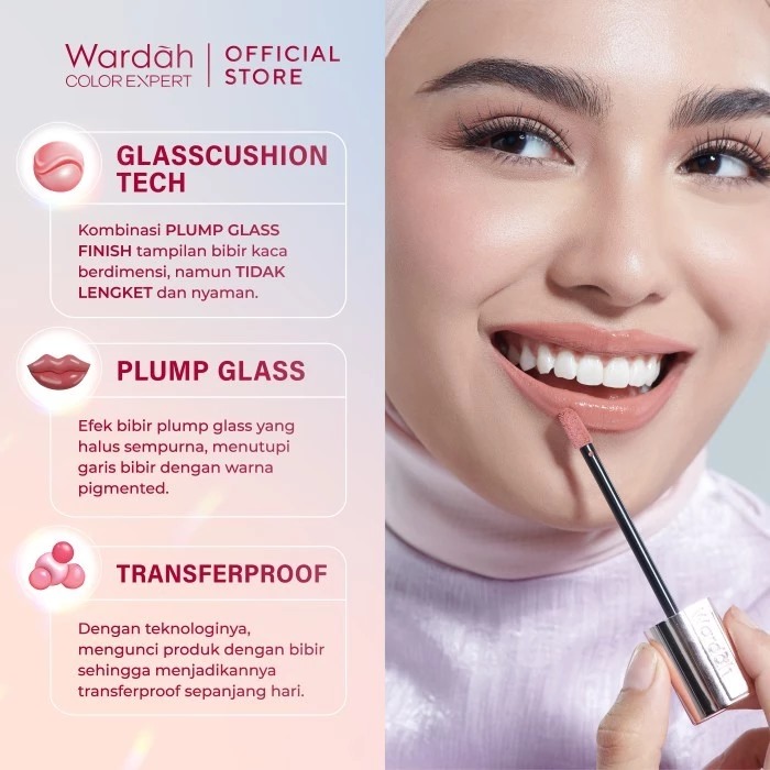 Wardah Glasting Liquid Lip 3.5gr (Lip Cream Transferproof) - 15 Blossom Veil