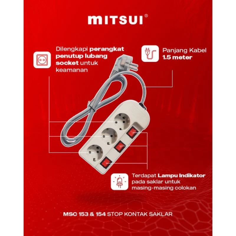 Mitsui MSC154 White - Stop Kontak 4 lubang + Saklar