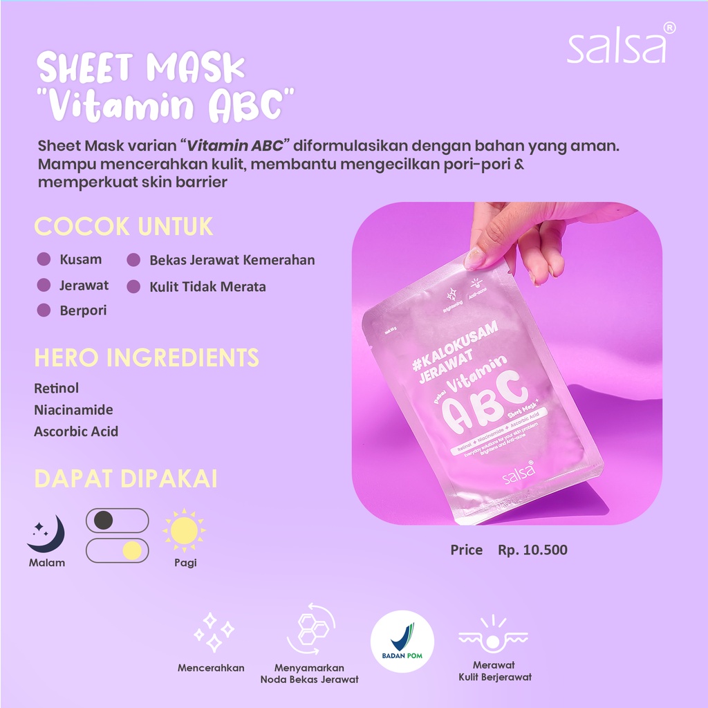 SALSA Vitamin ABC Sheet Mask #KaloKusam Jerawat