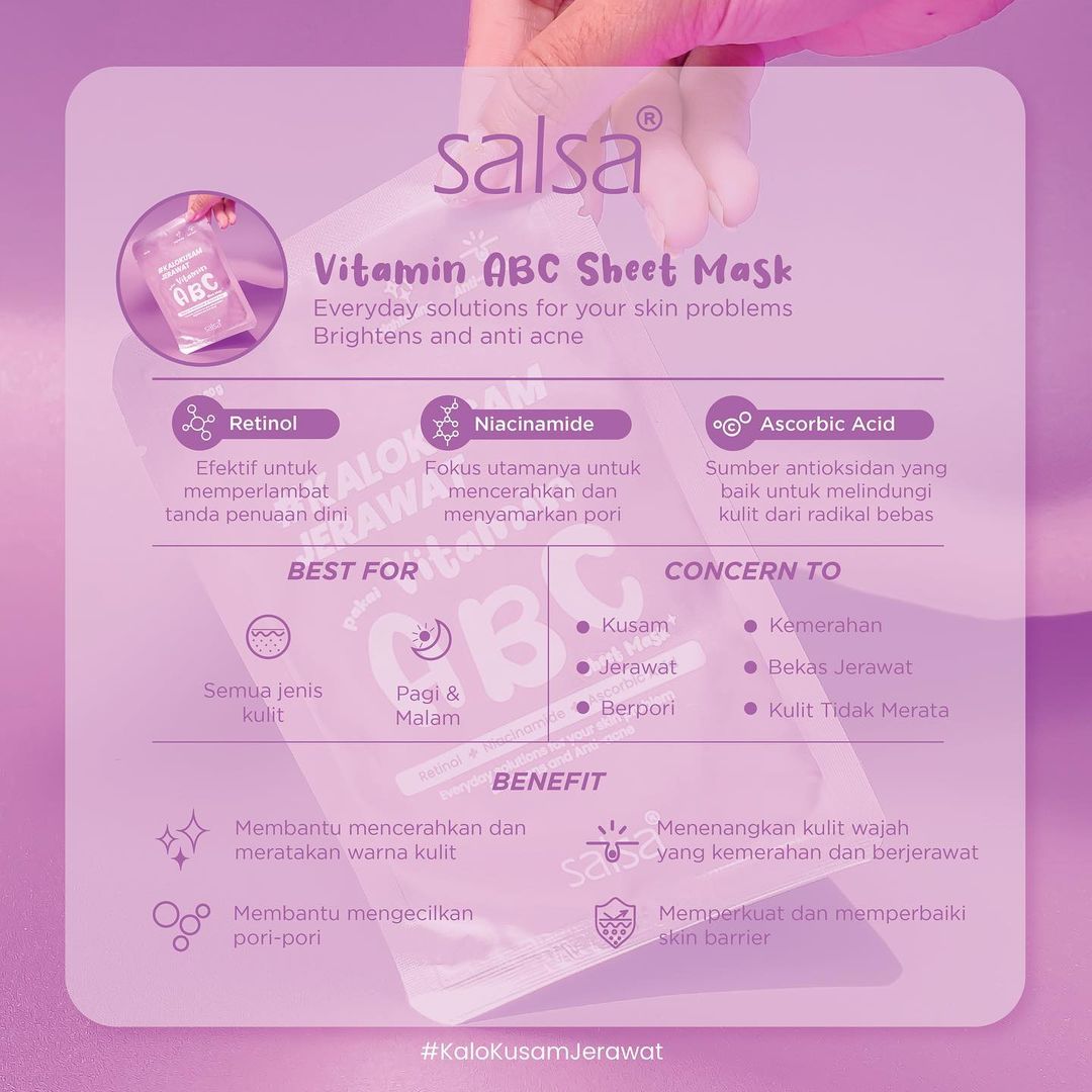 SALSA Vitamin ABC Sheet Mask #KaloKusam Jerawat