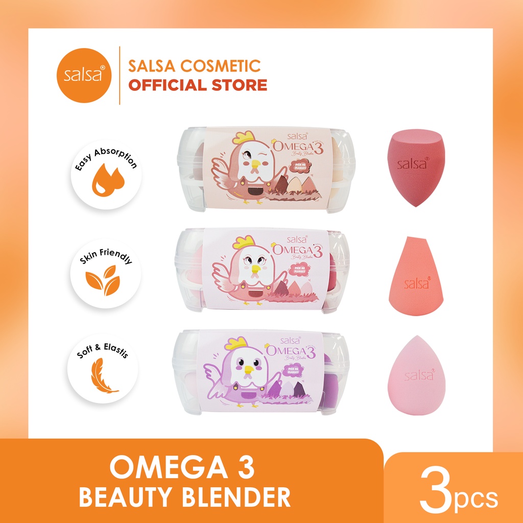 SALSA Omega 3 Beauty Blender Sponge 3in1 + Box - Pastel Series