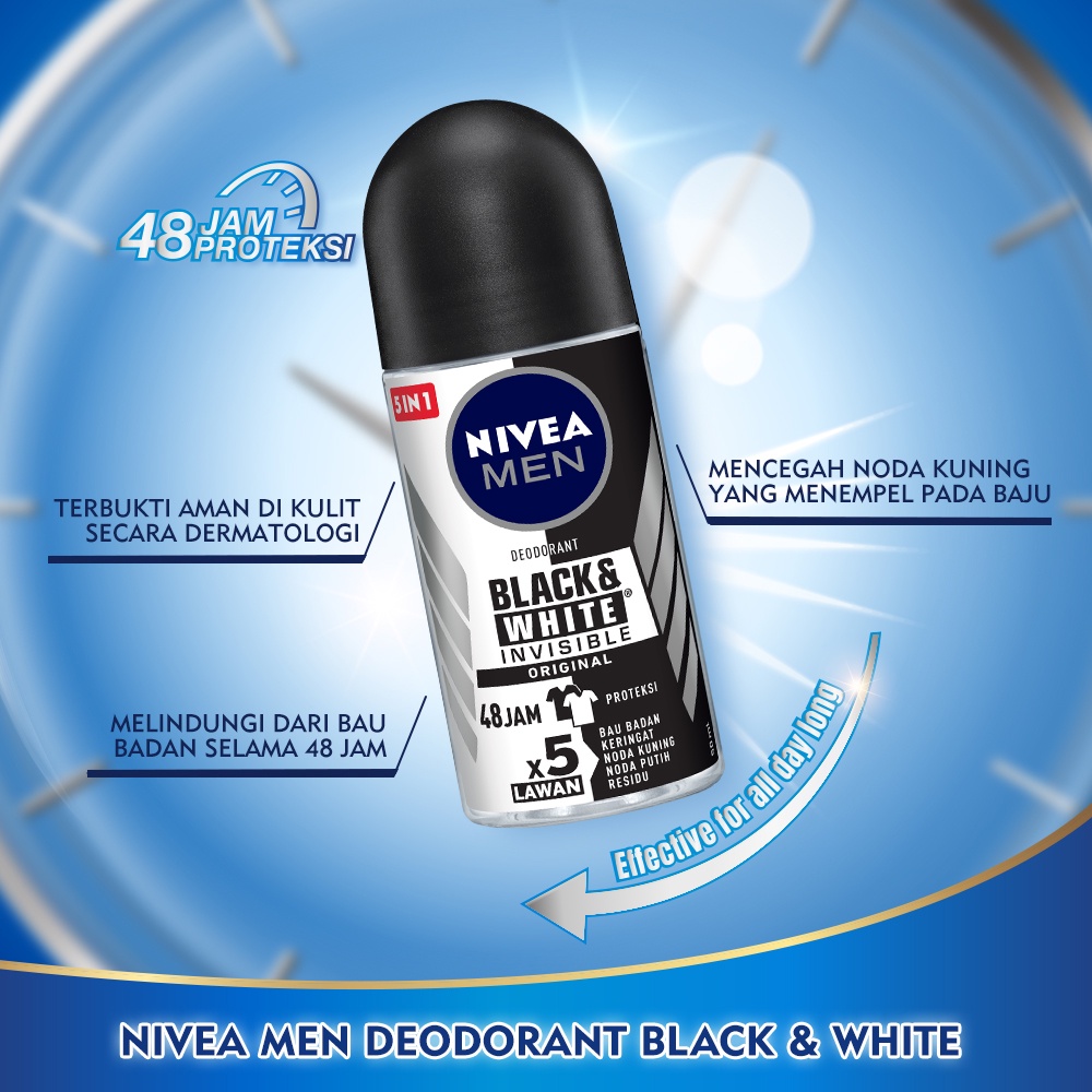 Nivea MEN Deodorant Roll On 50ml - Black & White Nivea MEN Deodorant Roll On 50ml - Black & White