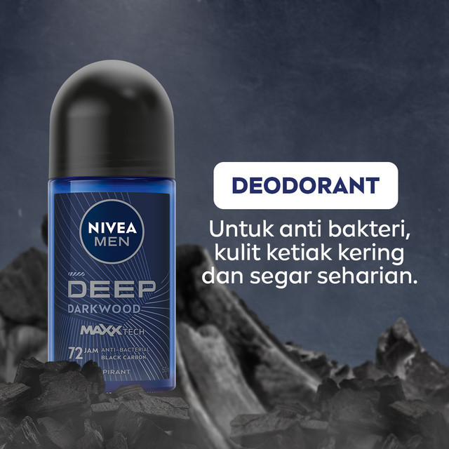 Nivea MEN Deodorant Roll On 50ml - Deep Darkwood Segar & Kering Nivea MEN Deodorant Roll On 50ml - Deep Darkwood Segar & Kering