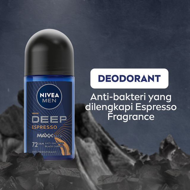 Nivea MEN Deodorant Roll On 50ml - Deep Black Charcoal Espresso