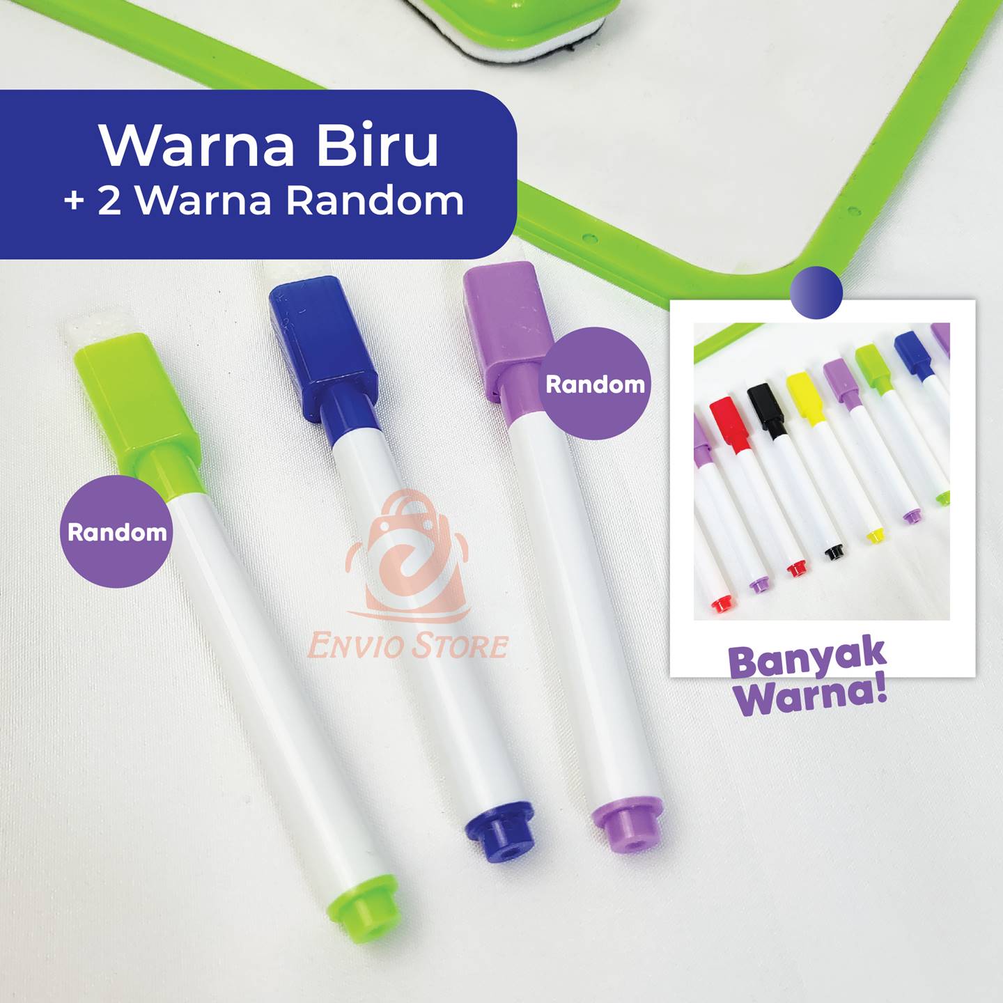 Spidol Wipe & Clean set 3pcs - Spidol Pena Warna Warni dengan Penghapus 