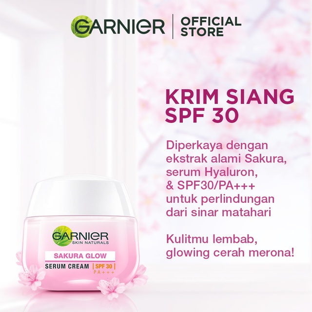 Garnier Sakura Glow Hyaluron Serum Cream Day Cream SPF30 PA+++ JAR 50ml