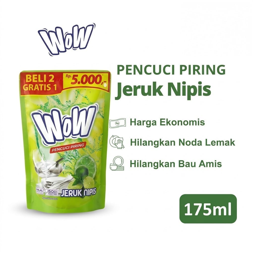 WOW Dishwash Liquid 175ml (Sabun Cuci Piring)