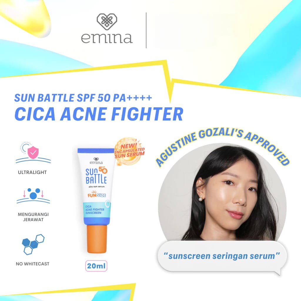 Emina Sun Battle Airy Sun Serum (FUN SIZE) SPF50 PA++++ - Cica Acne Fighter Sunscreen 20ml Emina Sun Battle Airy Sun Serum (FUN SIZE) SPF50 PA++++ - Cica Acne Fighter Sunscreen 20ml