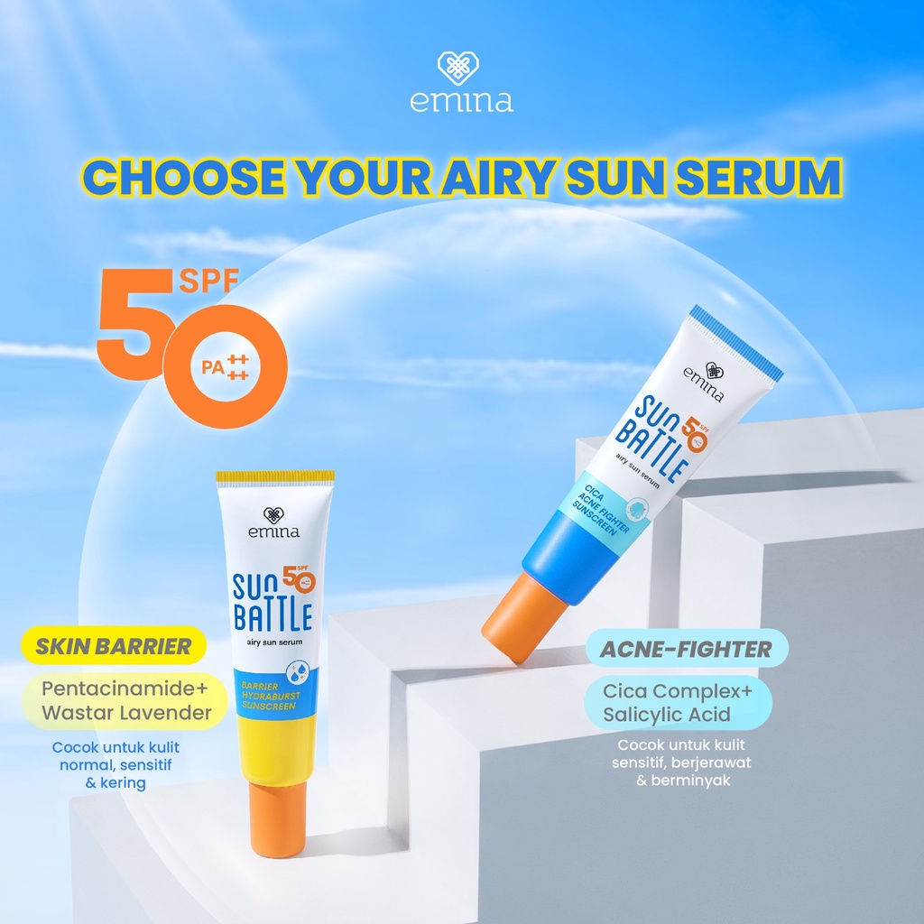Emina Sun Battle Airy Sun Serum (FUN SIZE) SPF50 PA++++ - Cica Acne Fighter Sunscreen 20ml Emina Sun Battle Airy Sun Serum (FUN SIZE) SPF50 PA++++ - Cica Acne Fighter Sunscreen 20ml