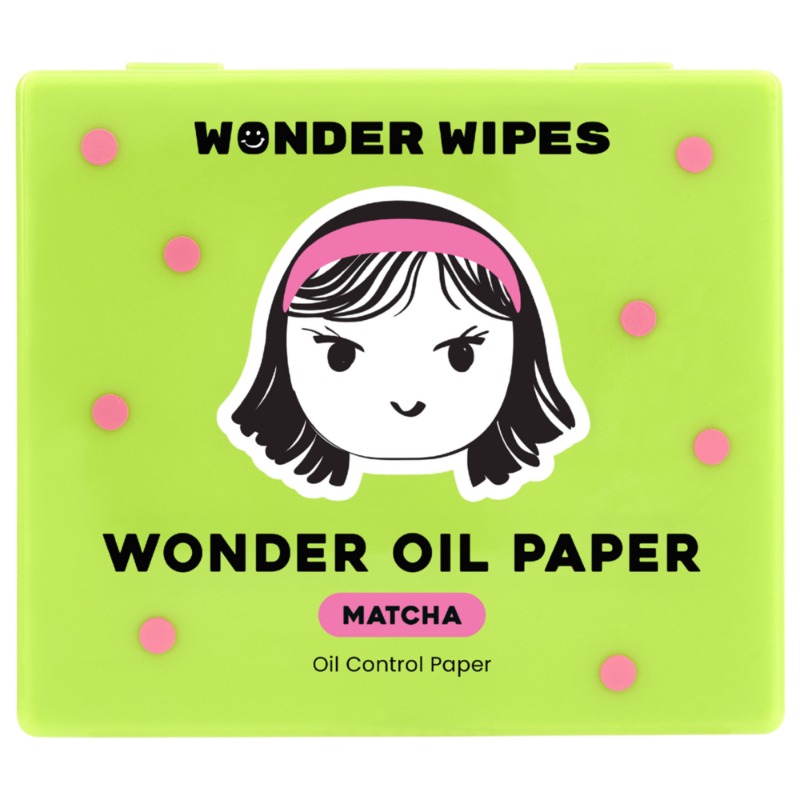 Wonder Wipes - Wonder Oil Paper Mirror+Puff (50s + 50 Refill) - Matcha