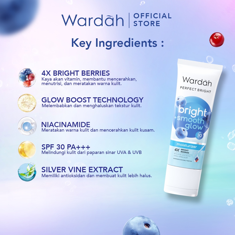 Wardah Perfect Bright+ Smooth Glow Moisturizer SPF30 20ml (Strip Biru)