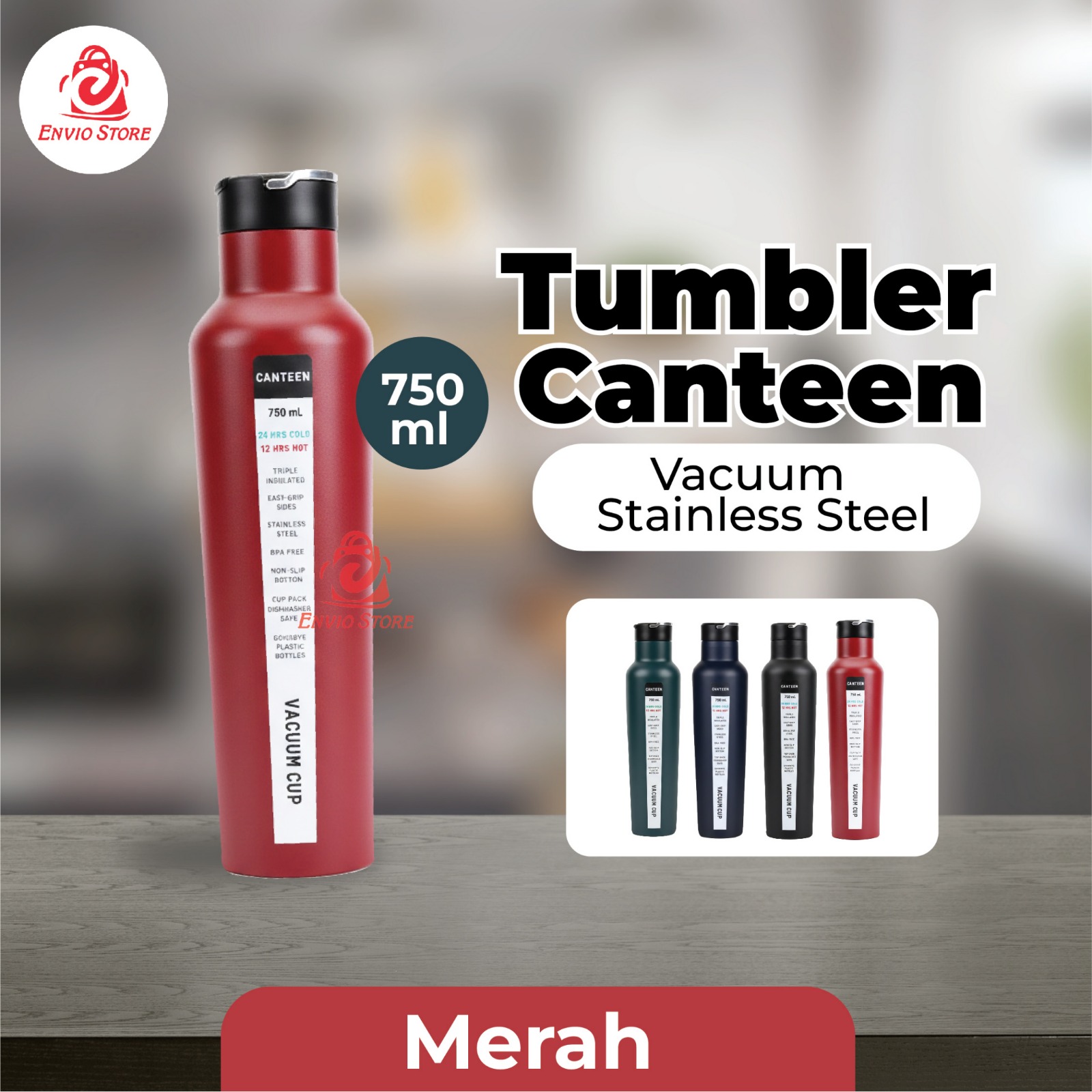 Tumbler Canteen Vacuum Stainless Steel 750ml – MERAH (Botol Minum Tahan Panas & Dingin) Tumbler Canteen Vacuum Stainless Steel 750ml – MERAH (Botol Minum Tahan Panas & Dingin)