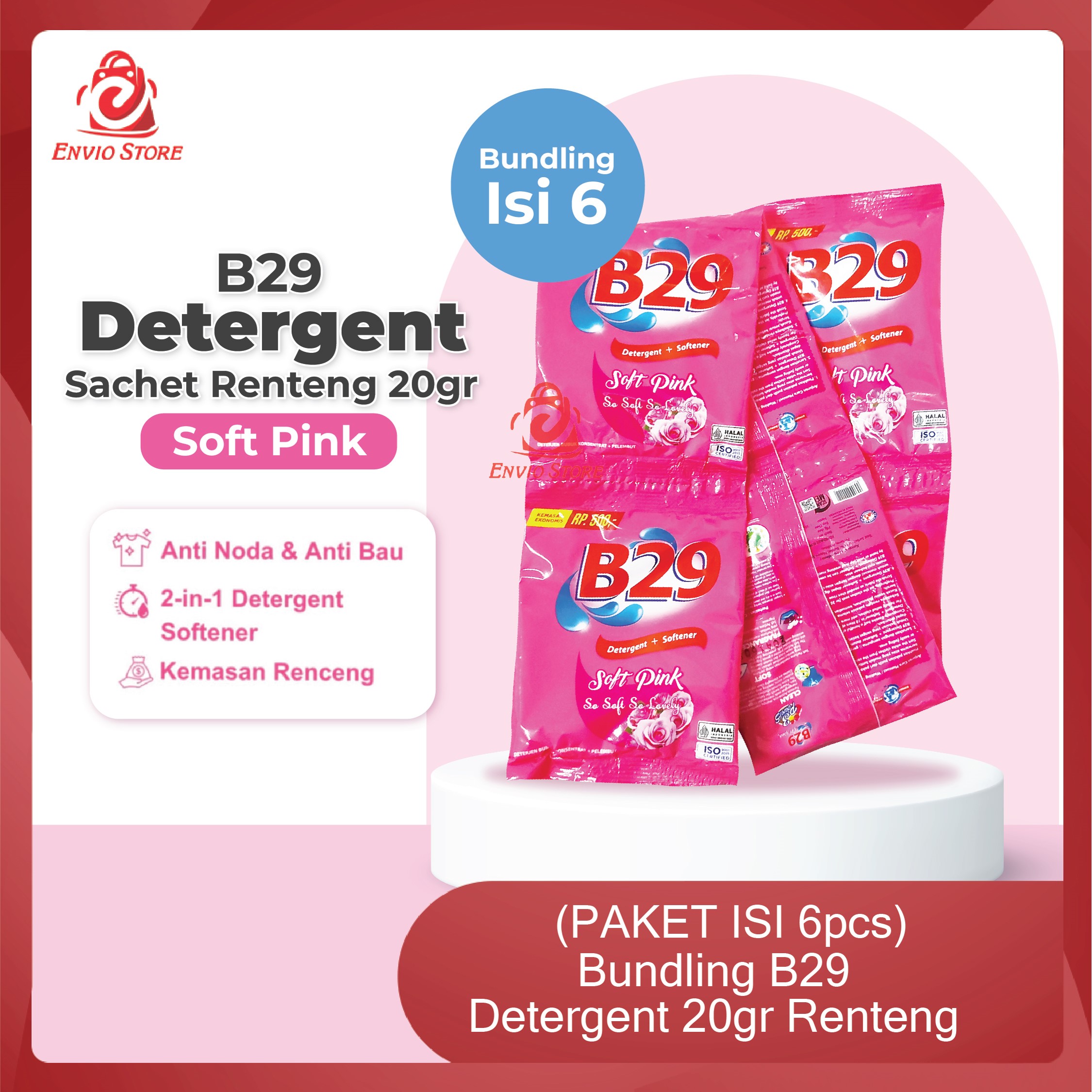 (PAKET ISI 6) Bundling B29 Detergent Bubuk 20gr Sachet Renteng - Soft Pink