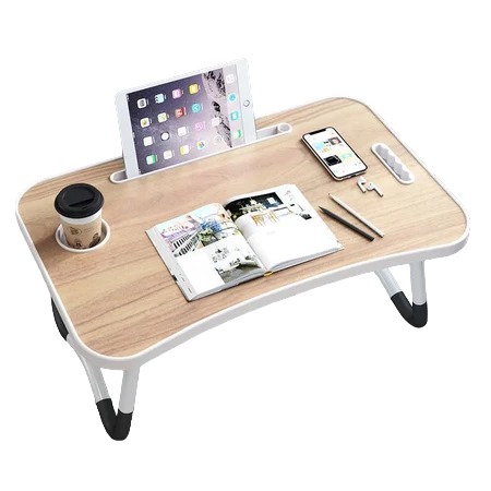 Meja Laptop Lipat Portable POLOS 60x40cm - COKLAT KAYU (Tab + Gelas)