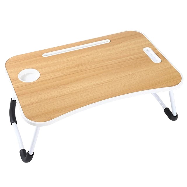 Meja Laptop Lipat Portable POLOS 60x40cm - COKLAT KAYU (Tab + Gelas)