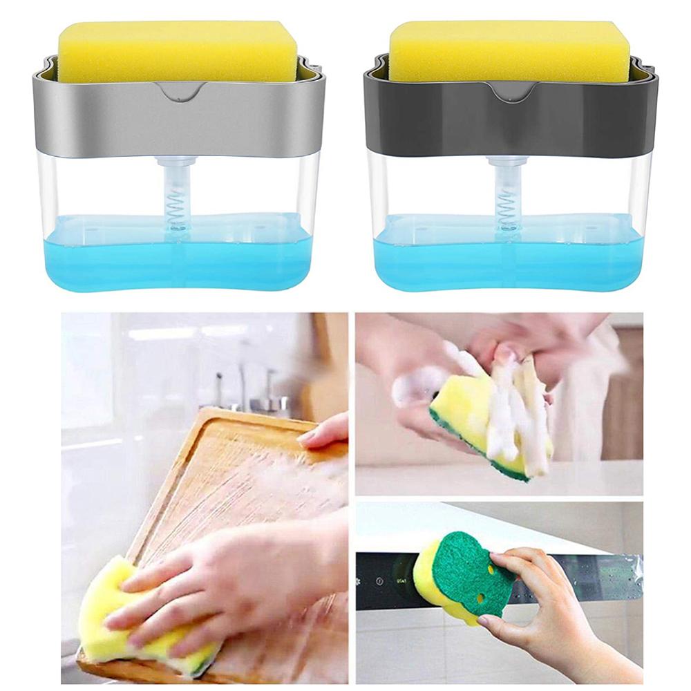 Dispenser Sabun Cuci Piring Kotak + Holder + Spons