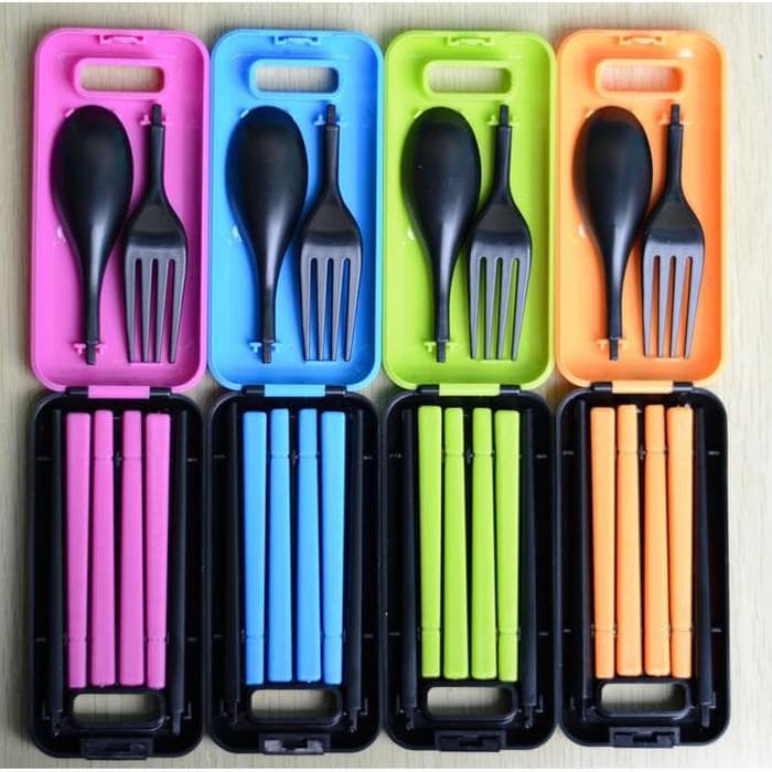 Sendok Travel Set Mini Bahan Plastik (Sendok, Garpu, Sumpit)