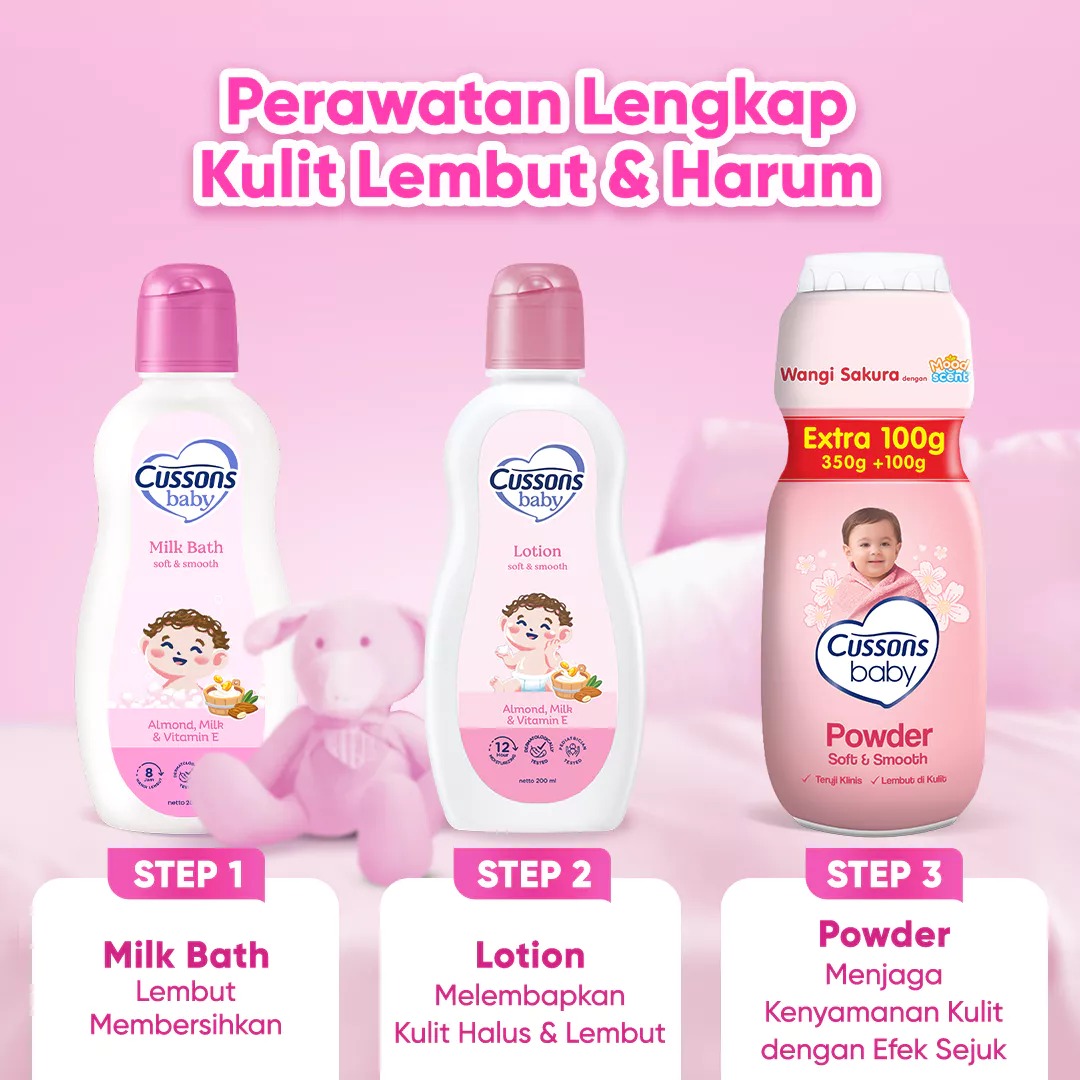 Cussons Baby Bedak Powder 130gr (100+30) - Pink Soft & Smooth