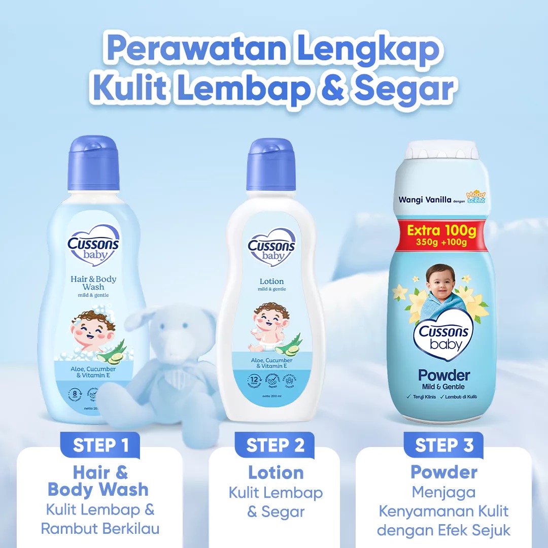 Cussons Baby Bedak Powder 450gr (350+100) - Biru Mild & Gentle