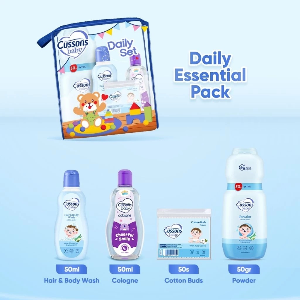 Cussons Baby Daily Essential Pack 4in1 (Pink/Biru/Ungu)