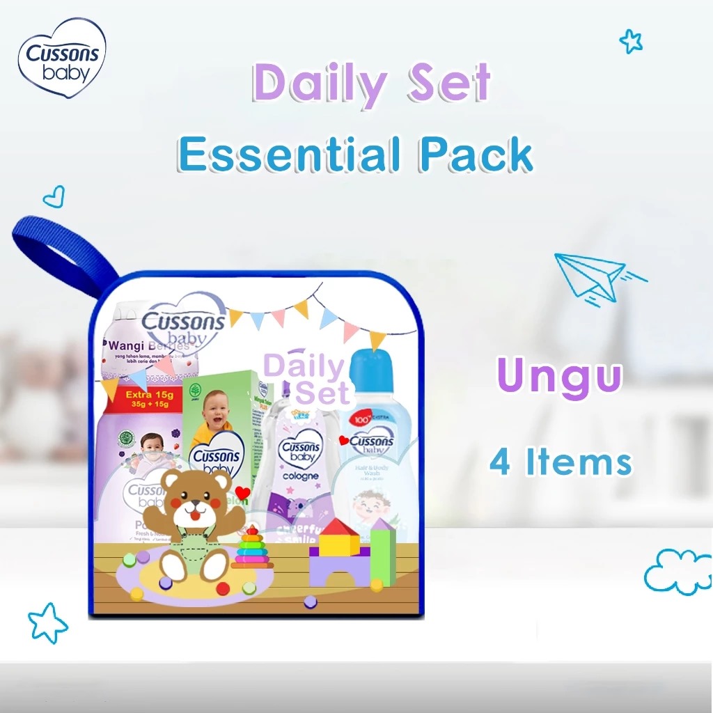 Cussons Baby Daily Essential Pack 4in1 (Pink/Biru/Ungu)