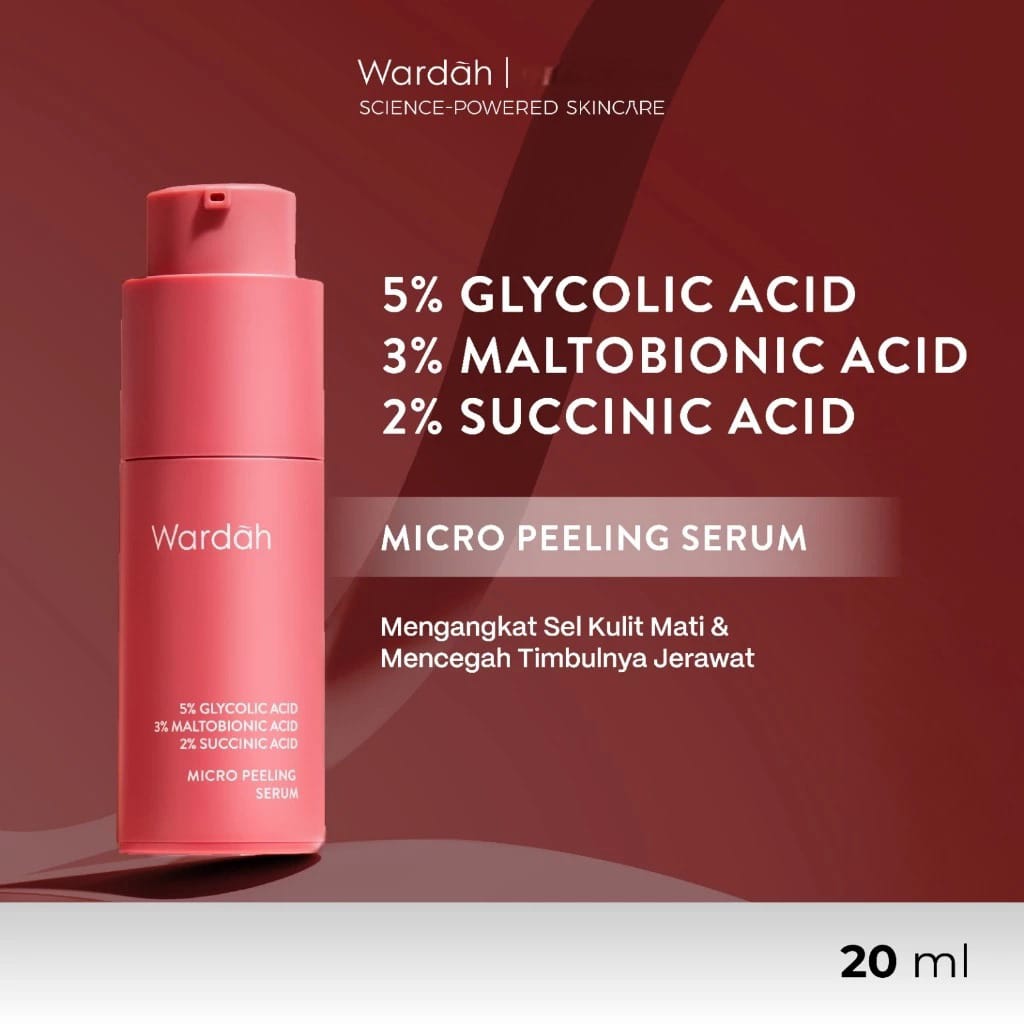 Wardah 5% Glycolic Acid + 3% Maltobionic Acid + 2% Succinic Acid Micro Peeling Serum 20ml Wardah 5% Glycolic Acid + 3% Maltobionic Acid + 2% Succinic Acid Micro Peeling Serum 20ml