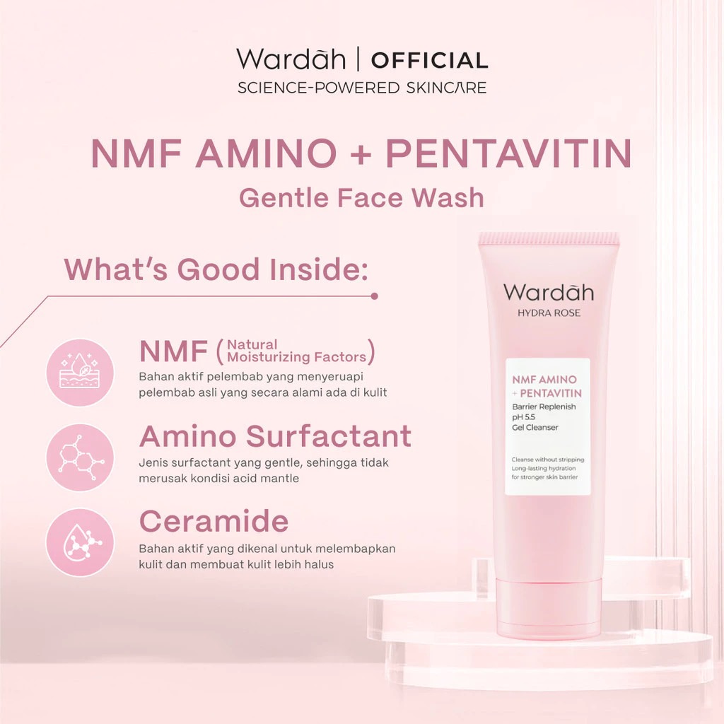 Wardah Hydra Rose NMF Amino + Pentavitin Barrier Replenish pH 5.5 Gel Cleanser 100ml Wardah Hydra Rose NMF Amino + Pentavitin Barrier Replenish pH 5.5 Gel Cleanser 100ml