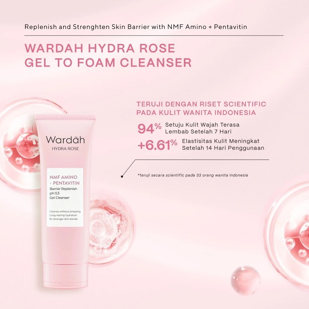 Wardah Hydra Rose NMF Amino + Pentavitin Barrier Replenish pH 5.5 Gel Cleanser 100ml Wardah Hydra Rose NMF Amino + Pentavitin Barrier Replenish pH 5.5 Gel Cleanser 100ml