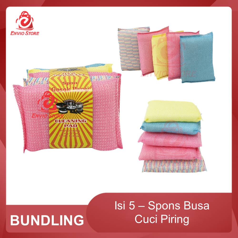 (Isi 5) Spons Busa Cuci Piring Warna Warni
