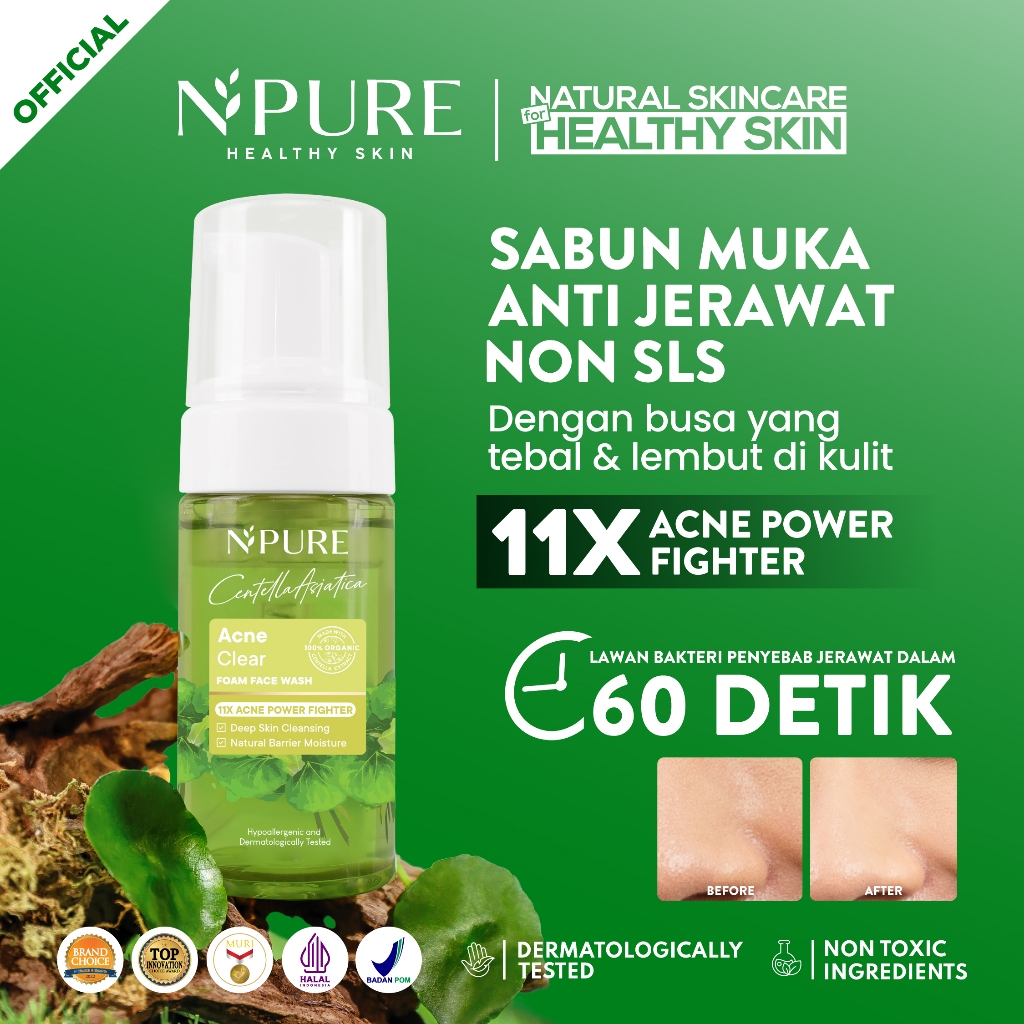 Npure Acne Gentle Exfoliating Bundling - Centella Face Wash 100ml, Centella Face Toner 30ml, Cica Acne Clear Pad 30+10pads (Buy 2 Free 1)