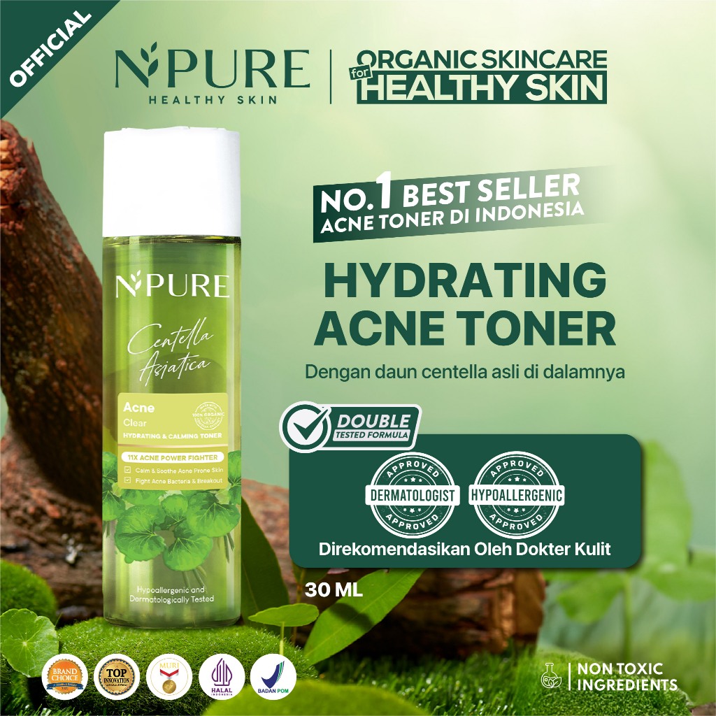 Npure Acne Gentle Exfoliating Bundling - Centella Face Wash 100ml, Centella Face Toner 30ml, Cica Acne Clear Pad 30+10pads (Buy 2 Free 1)
