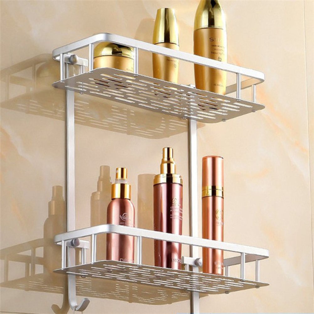 Rak Dinding Kamar Mandi Aluminium Segiempat 2 Susun/ Rak Shampoo Sabun