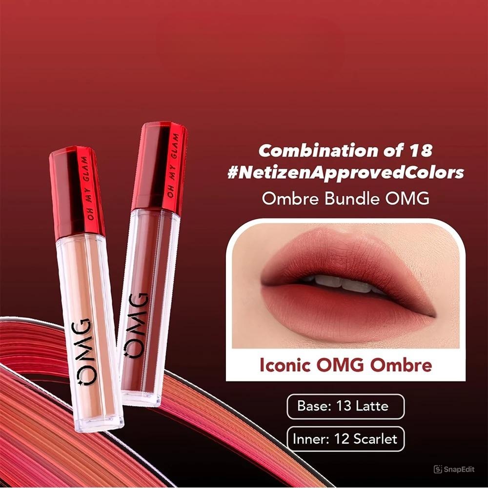 Paket Oh My Glam Mattelast Lip Cream 12 Scarlet + 13 Latte (OMG)