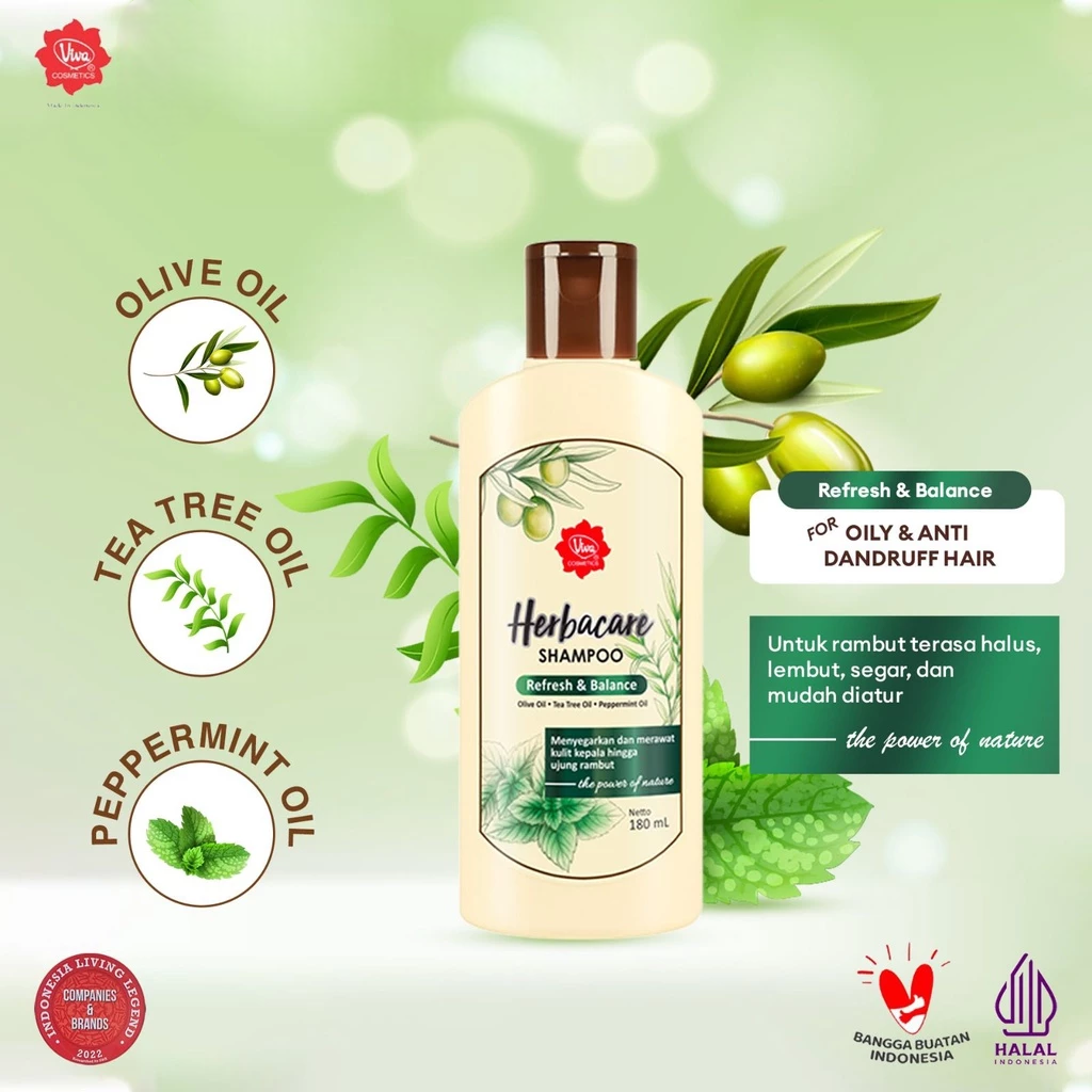 Viva Herbacare Shampoo 180ml - Refresh & Balance (Hijau)